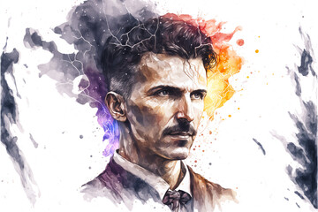 Nikola Tesla modern colorful portrait