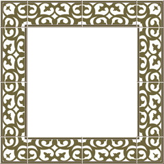 Antique square tile frame botanic garden vintage pattern golden curve cross kaleidoscope