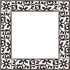 Antique square tile frame botanic garden vintage pattern curve cross kaleidoscope