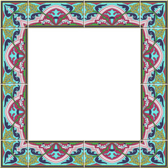 Antique square tile frame botanic garden vintage pattern curve cross plant flower