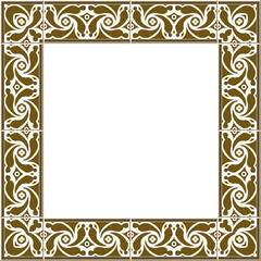 Antique square tile frame botanic garden vintage pattern golden spiral cross flower
