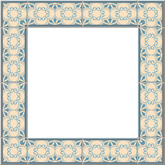 Antique square tile frame botanic garden vintage pattern spiral curve cross vine