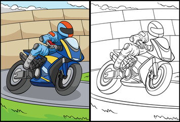 Motorcycle Racing Coloring Page Illustration