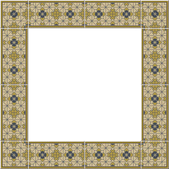 Antique square tile frame botanic garden vintage pattern geometry cross line flower