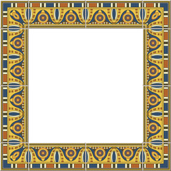 Antique square tile frame botanic garden vintage pattern round flower geometry curve cross