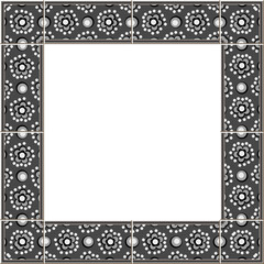 Antique square tile frame botanic garden vintage pattern gray round dot flower