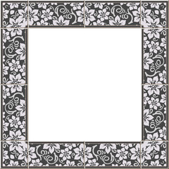 Antique square tile frame botanic garden vintage pattern nature flower plant