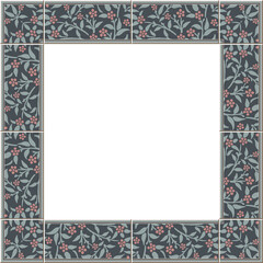 Antique square tile frame botanic garden vintage pattern nature flower plant