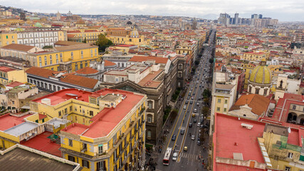 Obraz premium Aerial view of Corso Umberto I in Naples, Italy. This is one of the main roads in city traffic. In the background is the business center of the city.