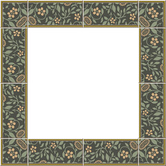 Antique square tile frame botanic garden vintage pattern nature flower plant