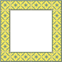 Antique square tile frame botanic garden vintage pattern curve wave line