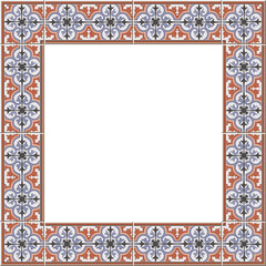 Antique square tile frame botanic garden vintage pattern plant flower