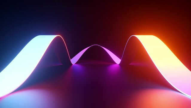 looped 3d animation, abstract neon background with glowing wavy ribbon. Minimalist animated fashion wallpaper