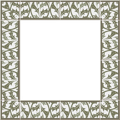 Antique square tile frame botanic garden vintage pattern plant leaf