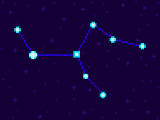 Obraz na płótnie Canvas Camelopardalis constellation in pixel art style. 8-bit stars in the night sky in retro video game style. Cluster of stars and galaxies. Design for applications, banner and poster. Vector illustration
