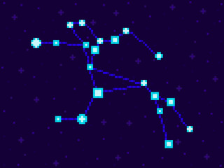 Centaurus constellation in pixel art style. 8-bit stars in the night sky in retro video game style. Cluster of stars and galaxies. Design for applications, banners and posters. Vector illustration