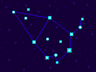 Obraz na płótnie Canvas Cepheus constellation in pixel art style. 8-bit stars in the night sky in retro video game style. Cluster of stars and galaxies. Design for applications, banners and posters. Vector illustration