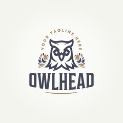 minimalist owl bird head line art logo template vector illustration design