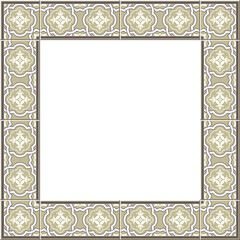 Antique square tile frame botanic garden vintage pattern curve cross chain plant flower