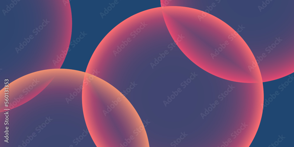 Wall mural background, header or banner design with large transparent overlapping red and orange bubbles patter