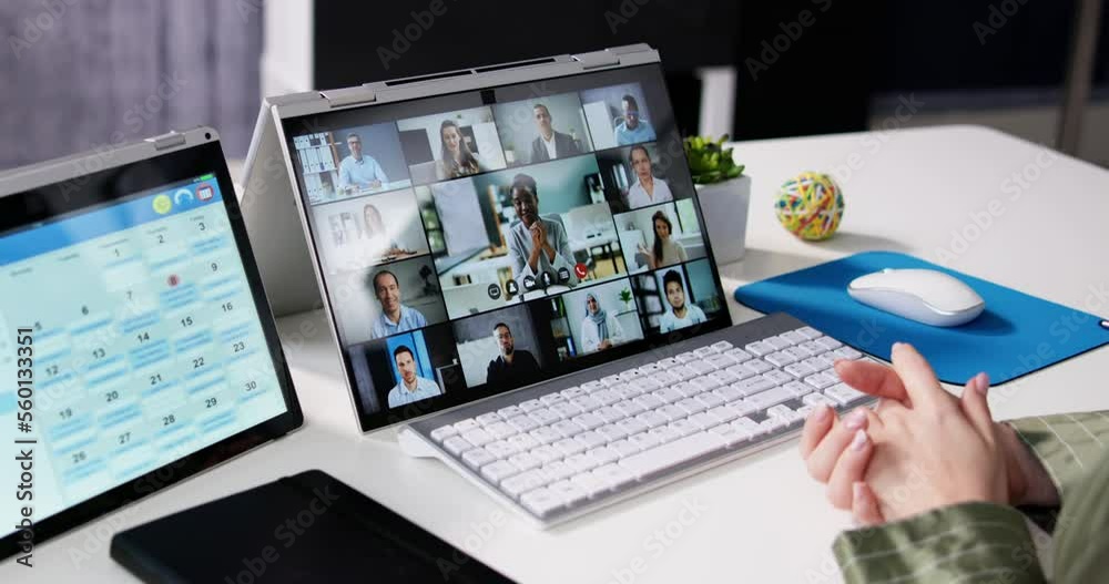 Poster telecommuting on desktop office computer