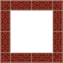 Antique square tile frame oriental red geometry polygon cross