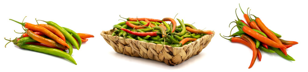 Set of pepper images. Pepper isolated on a white background. Clipping Path. Full depth of field. close up