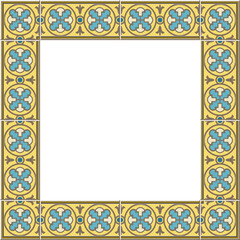 Antique square tile frame botanic garden vintage pattern round geometry cross golden line