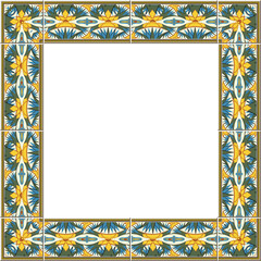 Antique square tile frame botanic garden vintage pattern nature plant