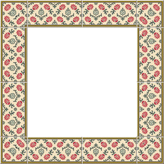 Antique square tile frame botanic garden vintage pattern plant flower