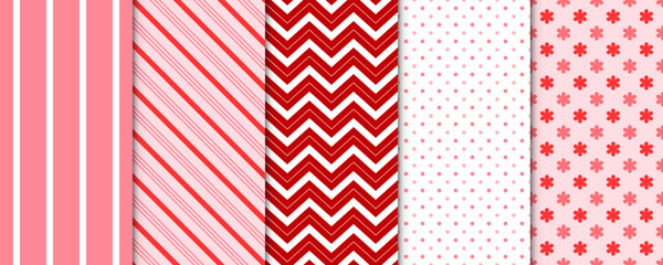 Obraz premium Set of 5 Elegant Seamless Pattern with Pink Decorative Elements for Gift Wrap Paper, Fabric, Card, Background