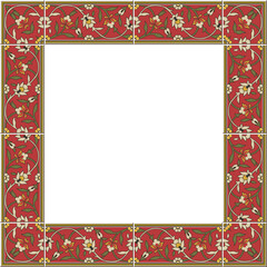 Antique square tile frame botanic garden vintage pattern nature plant flower leaf vine