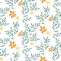 Seamless botanical pattern with  hand drawn flowers and leaves on white. Abstract floral texture. Wrapping paper