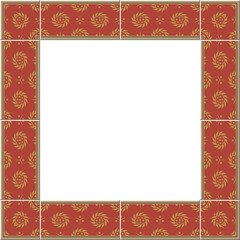 Antique square tile frame botanic garden vintage pattern golden spiral flower