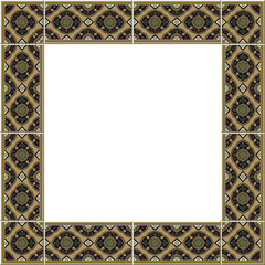 Obraz premium Antique square tile frame botanic garden vintage pattern oriental plant flower