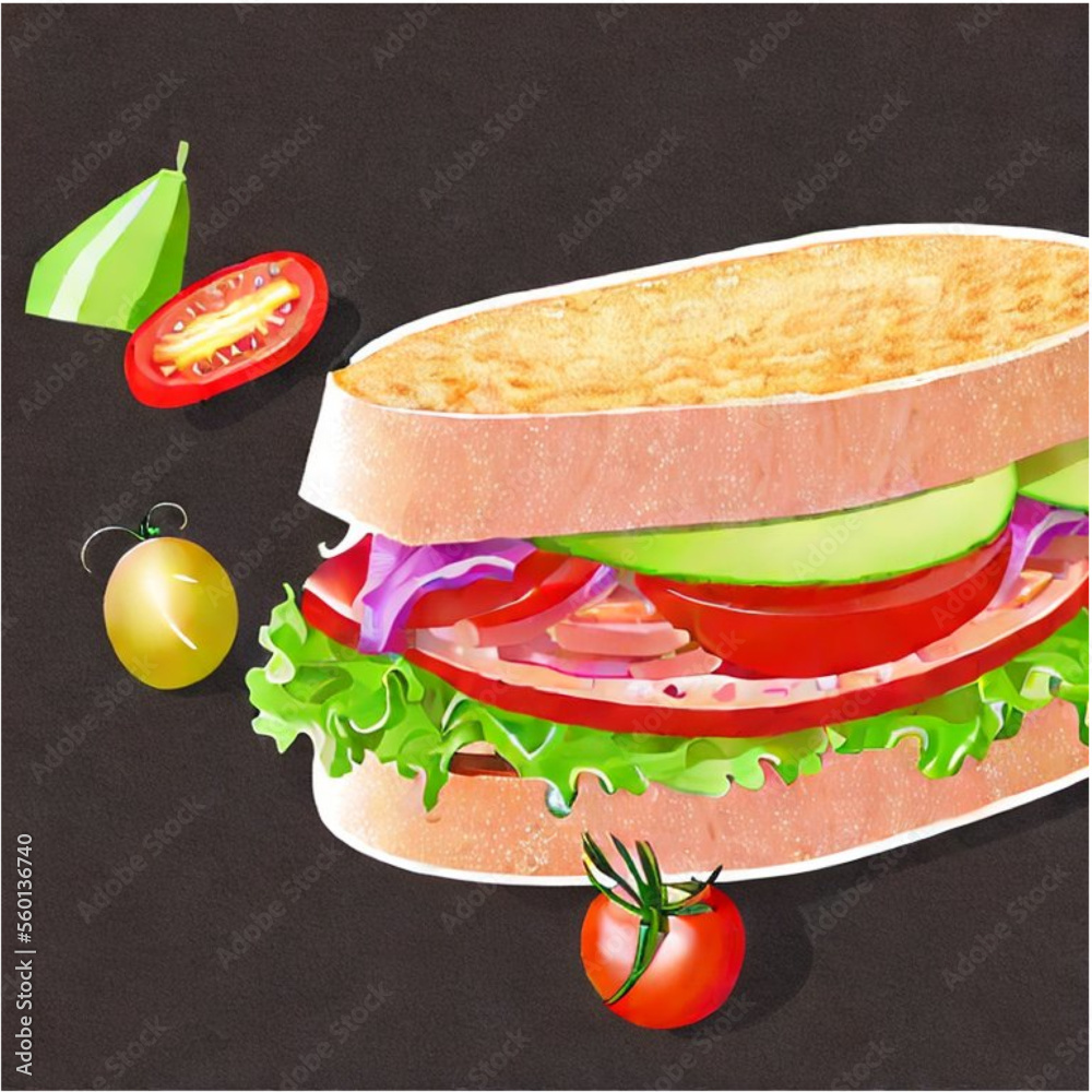 Poster Sandwich - belegte Brote mit Wurst, Käse und Salat