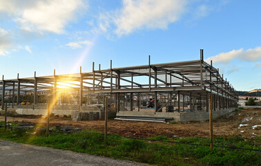 Fototapeta na wymiar Construction site, steel frame structure is under construction