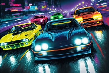 Obraz na płótnie Canvas Night Street Car Racing