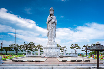 Avalokitesvara Bodhisattva gigantic statue or Haesu gwaneum in Naksan or Naksansa Temple, Yangyang, Gangwon Province, South Korea.