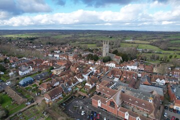 .Tenterden Kent UK Aerial drone of high street and town centre - obrazy, fototapety, plakaty
