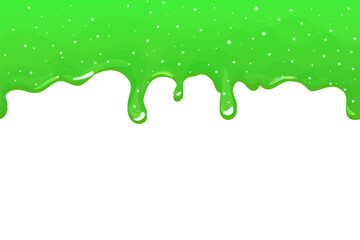 Slime green with glitter, jelly glaze with drips in cartoon style seamless isolated on white background.