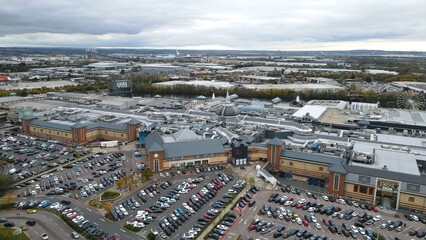 Lakeside shopping centre Essex UK Drone, Aerial, view from air, birds eye view, - obrazy, fototapety, plakaty