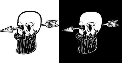 Skull with arrow in head. Design element for poster, card, banner, emblem, sign. Vector illustration
