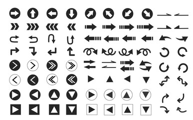 様々なデザインの矢印アイコンセット　シンプル　モノクロ