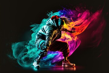young emotive person, break dance, hip hop dancer in action, motion , ai generated - obrazy, fototapety, plakaty