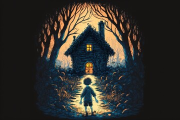 A lost boy goes to a creepy house with burning windows