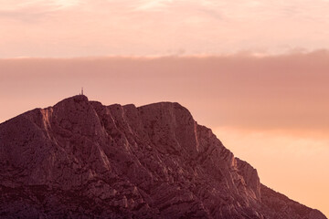 the Sainte Victoire mountain in the light of a winter morning