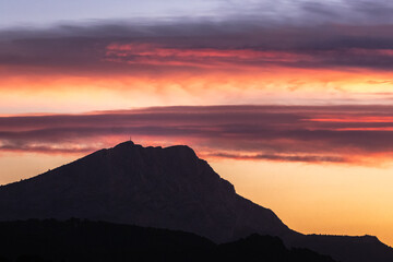 the Sainte Victoire mountain in the light of a winter morning