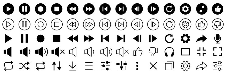 Media player icons. Media player interface symbols - play, pause, volume, settings, stop. Video player icons set. Audio player. Vector illustration © warmworld
