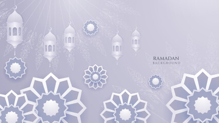 Islamic background on light blue. Design concept of ramadan kareem, mawlid, iftar, isra and miraj or eid al fitr adha, copy space text area, 3D vector illustration.
